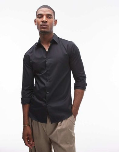 Camicia a maniche lunghe slim in rasatello - Topman - Modalova