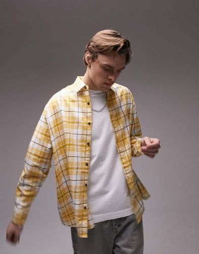 Camicia a maniche lunghe super oversize gialla a quadri con ricamo - Topman - Modalova