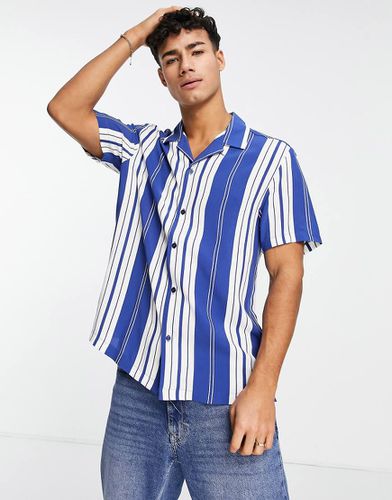 Camicia blu e bianca a righe con rever - Topman - Modalova