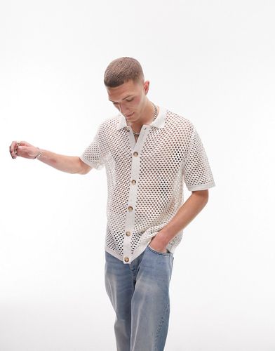Camicia in maglia color pietra puntinata con bottoni - Topman - Modalova
