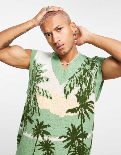 Canotta in maglia con stampa di palme - Topman - Modalova