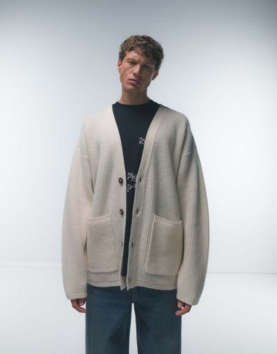 Cardigan lungo in lana di agnello écru - Topman - Modalova