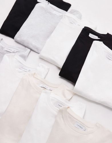 Confezione da 10 t-shirt classiche nera, bianca, écru e grigio ghiaccio mélange - Topman - Modalova