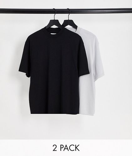 Confezione da 2 t-shirt oversize nera e grigio chiaro - Topman - Modalova