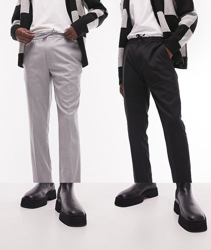 Confezione da 2 paia di pantaloni eleganti neri e grigi con fascia in vita elasticizzata - Topman - Modalova