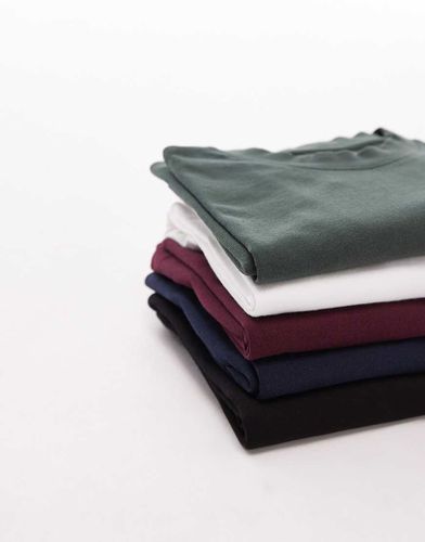 Confezione da 5 T-shirt oversize nera, bianca, rossa, blu navy e verde - Topman - Modalova