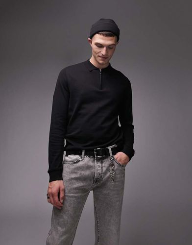 Essential - Polo in maglia nera con zip - Topman - Modalova