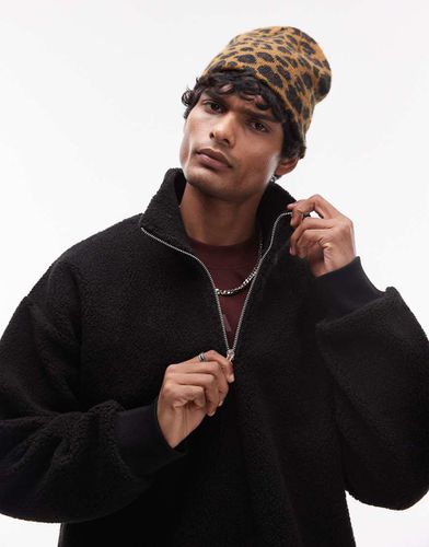 Felpa nera in pile borg con zip corta - Topman - Modalova