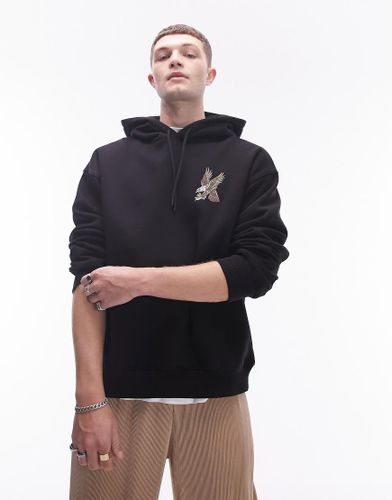 Felpa oversize nera con cappuccio e aquila ricamata stile tatuaggio - Topman - Modalova