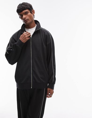 Felpa oversize nera con doppi profili e zip in coordinato - Topman - Modalova