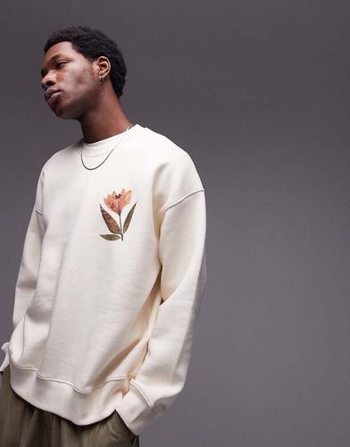 Felpa oversize écru con stampa di fiore essiccato sul davanti e sul retro - Topman - Modalova