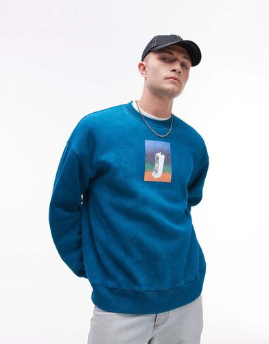 Felpa oversize slavato con stampa di telefono cellulare - Topman - Modalova