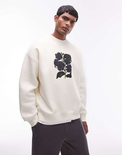 Felpa écru oversize con stampa floreale astratta - Topman - Modalova