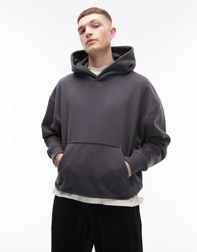 Felpa pesante oversize premium antracite con cappuccio - Topman - Modalova