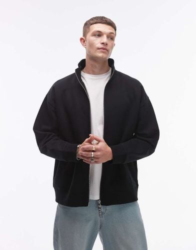 Felpa pesante premium nera con zip e scollo a imbuto - Topman - Modalova