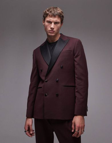 Giacca da abito stile smoking premium slim fit bordeaux in misto lana - Topman - Modalova