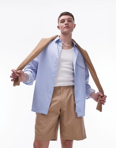 Pantaloncini a fondo ampio color pietra con doppie pieghe - Topman - Modalova