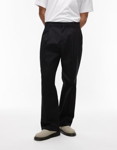 Pantaloni a fondo ampio neri in cotone compatto - Topman - Modalova