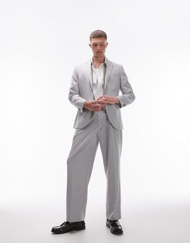 Pantaloni da abito ampi in misto lino grigi - Topman - Modalova