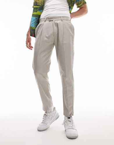 Pantaloni in misto lino affusolati color pietra - Topman - Modalova