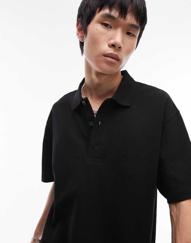 Polo oversize in piqué nera - Topman - Modalova