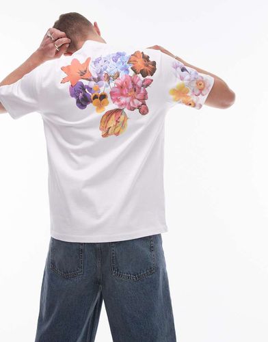 T-shirt oversize bianca con stampa di fiori sul davanti e sul retro - Topman - Modalova