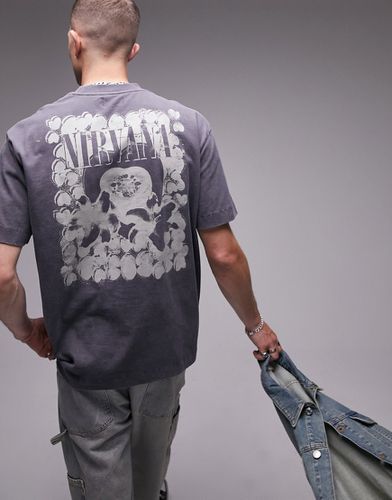T-shirt oversize antracite slavato con stampa "Nirvana Heart Box" sul davanti e sul retro - Topman - Modalova