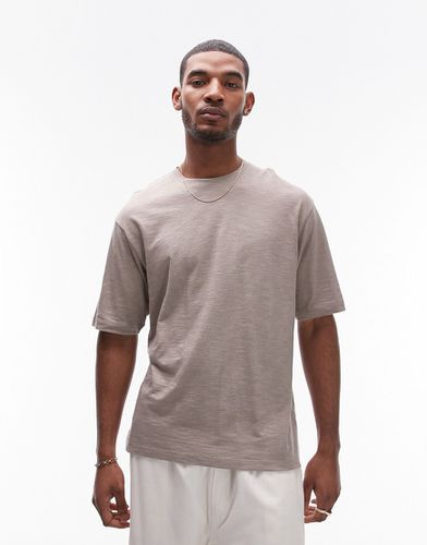 T-shirt oversize in misto lino color visone - Topman - Modalova