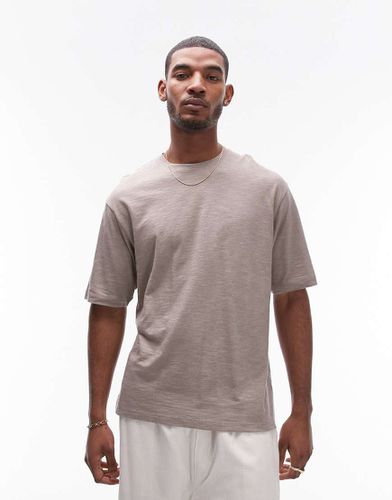 T-shirt oversize in misto lino color visone - Topman - Modalova