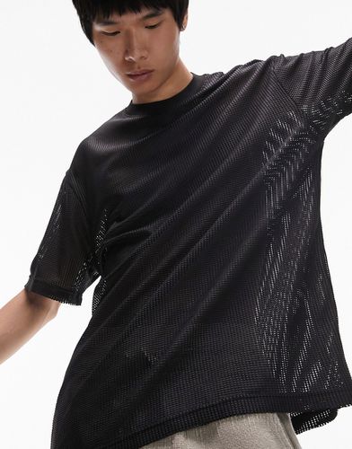 T-shirt oversize in rete e pelle sintetica nera - Topman - Modalova