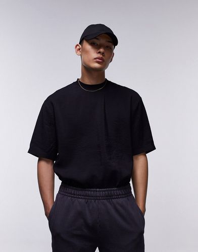 T-shirt oversize nera con maniche di media lunghezza - Topman - Modalova