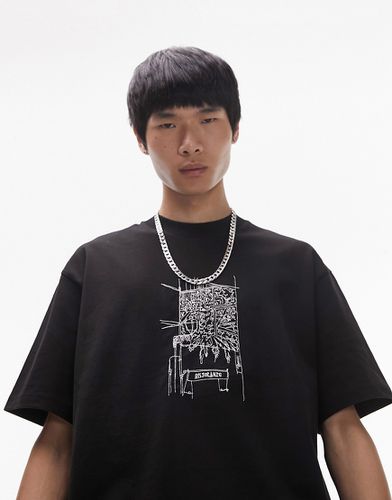 T-shirt oversize nera con stampa stilizzata ricamata - Topman - Modalova