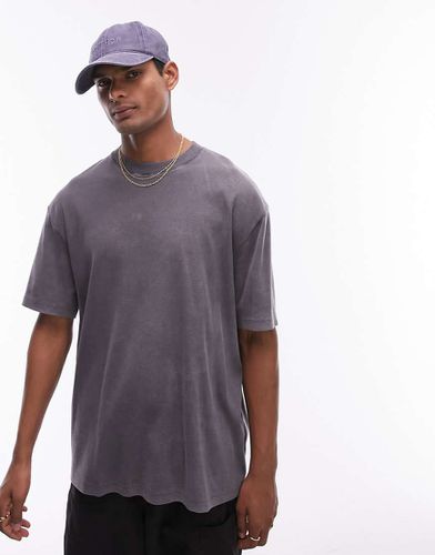 T-shirt oversize nera slavata a coste - Topman - Modalova