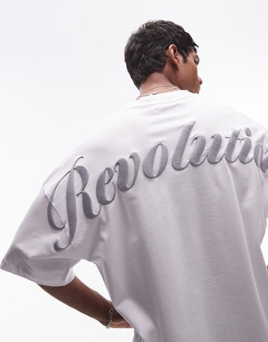 T-shirt oversize pesante bianca con ricamo "Revolution" sul davanti e sul retro - Topman - Modalova