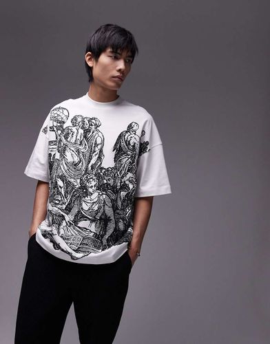 T-shirt oversize pesante écru con stampa di astrologi - Topman - Modalova