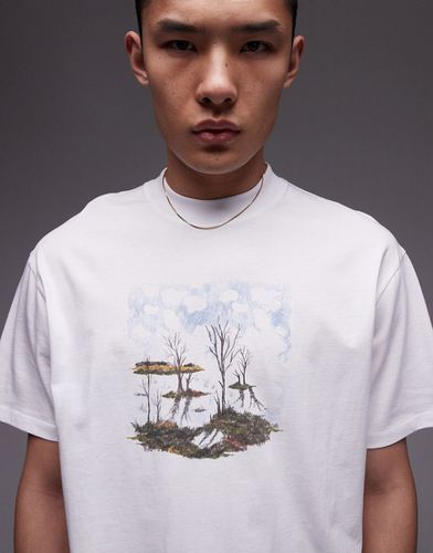 T-shirt oversize premium bianca con stampa di bosco stilizzata - Topman - Modalova