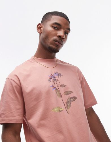 T-shirt oversize con stampa di fiore pressato su fronte e retro - Topman - Modalova