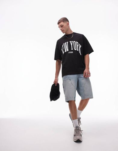 T-shirt super oversize nera con stampa "New York" - Topman - Modalova