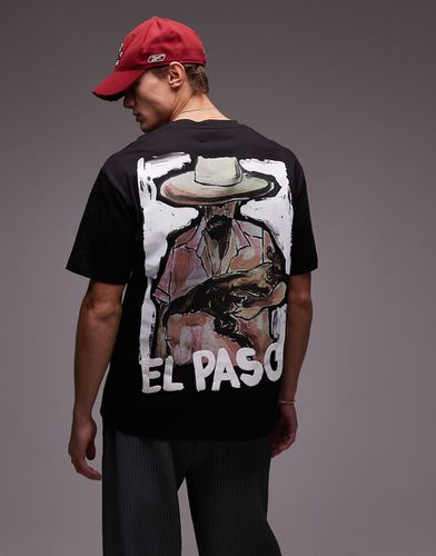 T-shirt premium oversize nera con stampa "El Paso" sul davanti e sul retro - Topman - Modalova