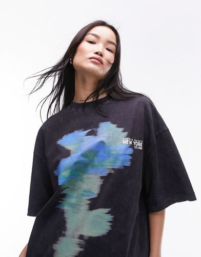 T-shirt oversize antracite con grafica d'arte astratta - Topshop - Modalova