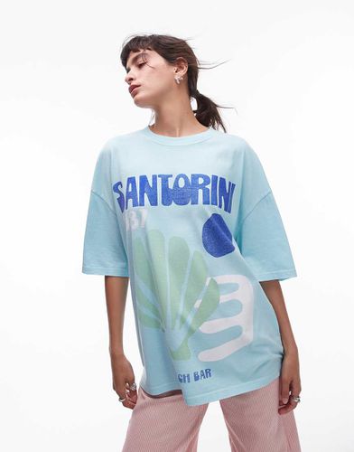 T-shirt oversize grigio con stampa "Santorini Art" - Topshop - Modalova