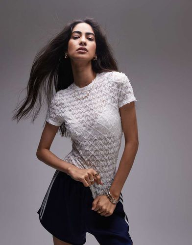 T-shirt bianca testurizzata in pizzo - Topshop - Modalova