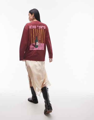 T-shirt stile skater a maniche lunghe bordeaux con stampa "Vino Tinto" - Topshop - Modalova