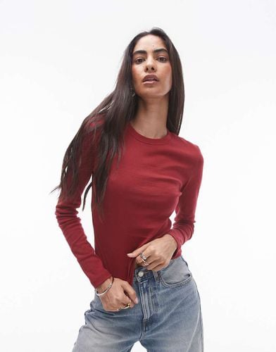 Top a maniche lunghe bordeaux slim fit - Topshop - Modalova