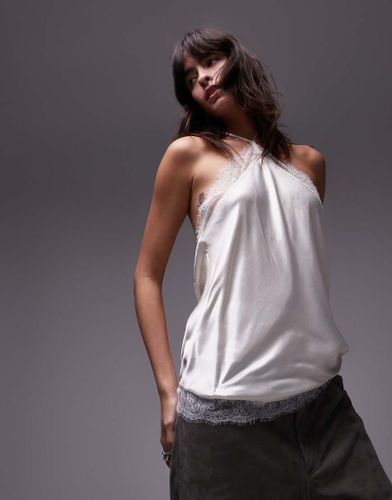 Top dos nu en satin bordé de satin - Ivoire - Topshop - Modalova