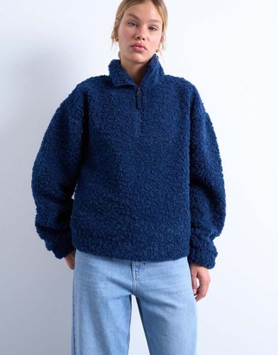 Top imitation peau de mouton à col zippé - Topshop - Modalova