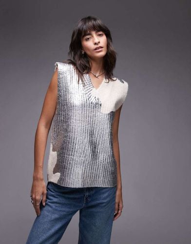 Top senza maniche comodo in maglia a trecce con stampa metallizzata - Topshop - Modalova