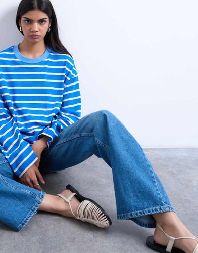 Top ras de cou rayé à manches longues en jersey - Topshop - Modalova