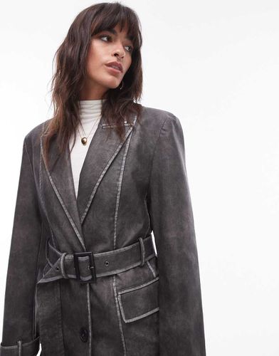 Trench in pelle sintetica con cintura slavato - Topshop - Modalova