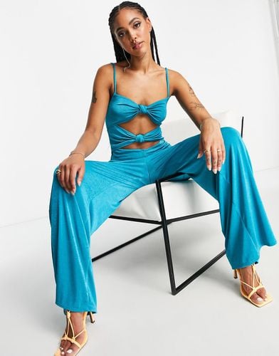 Tuta jumpsuit in jersey sinuoso -azzurro con cut-out - Topshop - Modalova